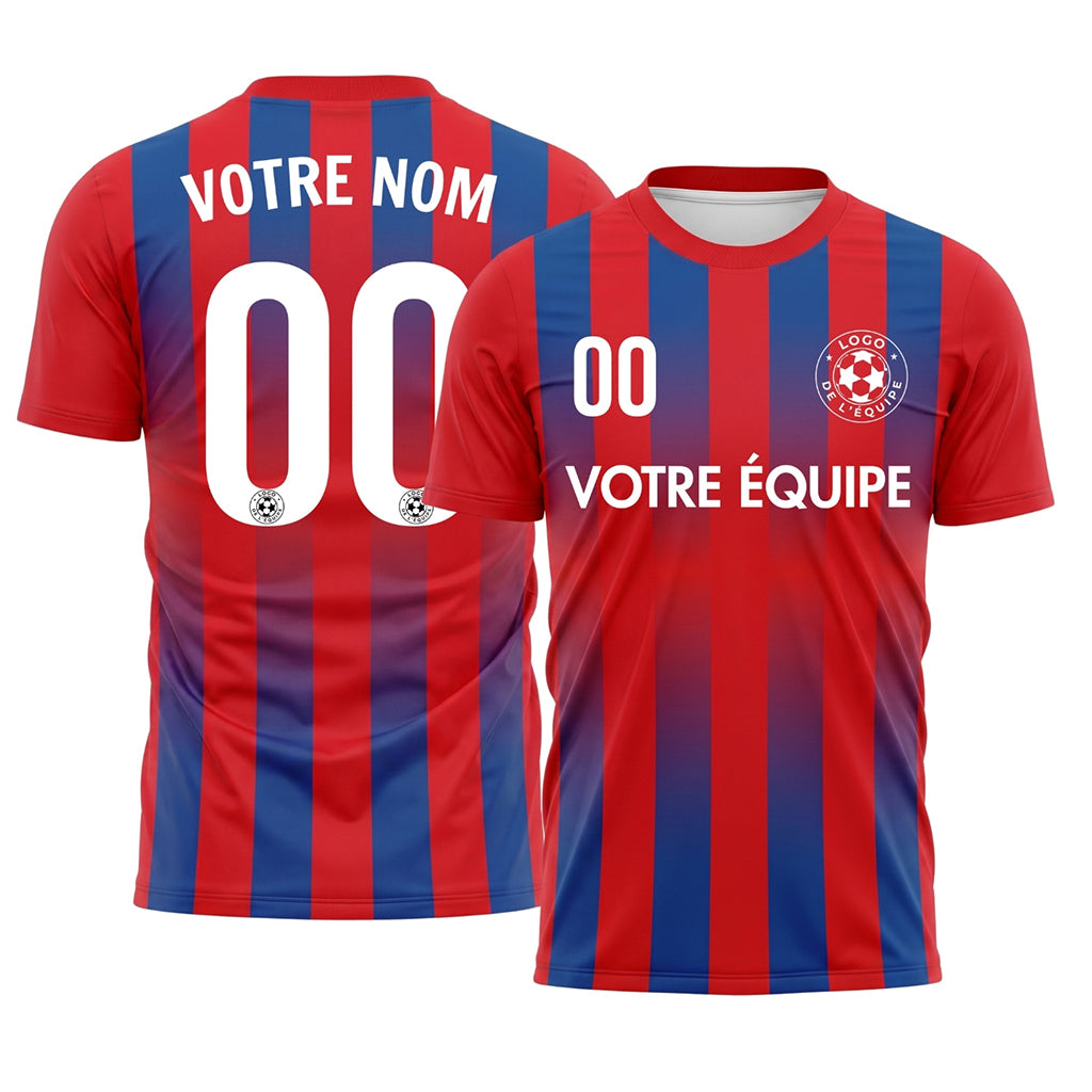 Rouge Bleu Dégradé Rayures Maillot de Football Personnalisé