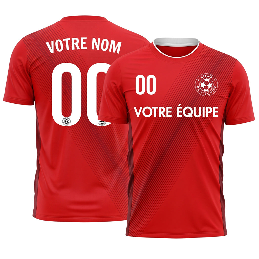 Rouge Diagonales Rayures Maillot de Football Personnalisé