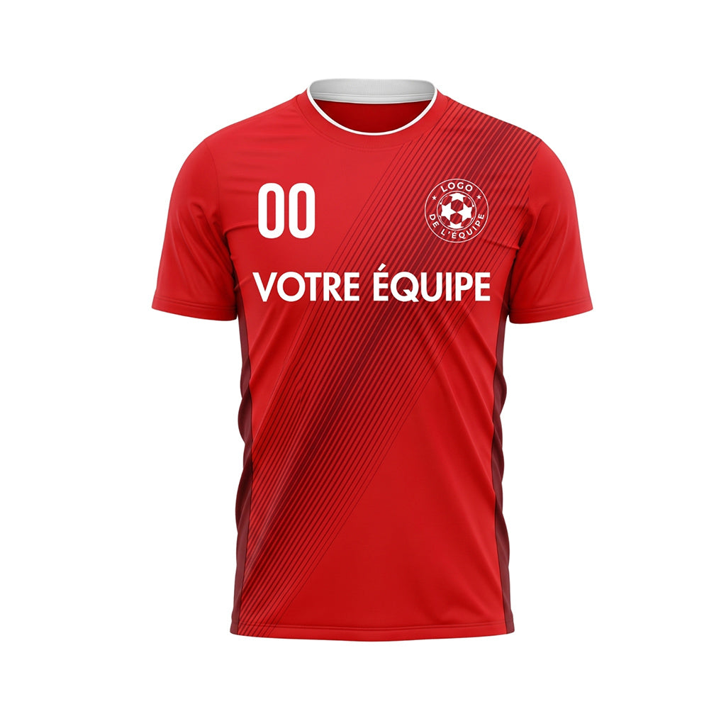 Rouge Diagonales Rayures Maillot de Football Personnalisé