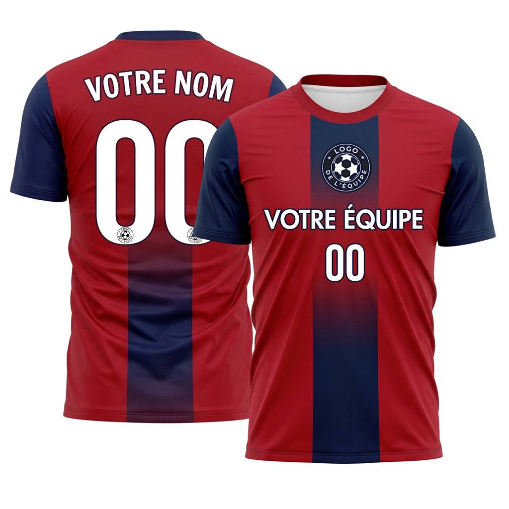 Rouge Bleu Foncé Dégradé Rayures en Blocs Maillot de Football Personnalisé