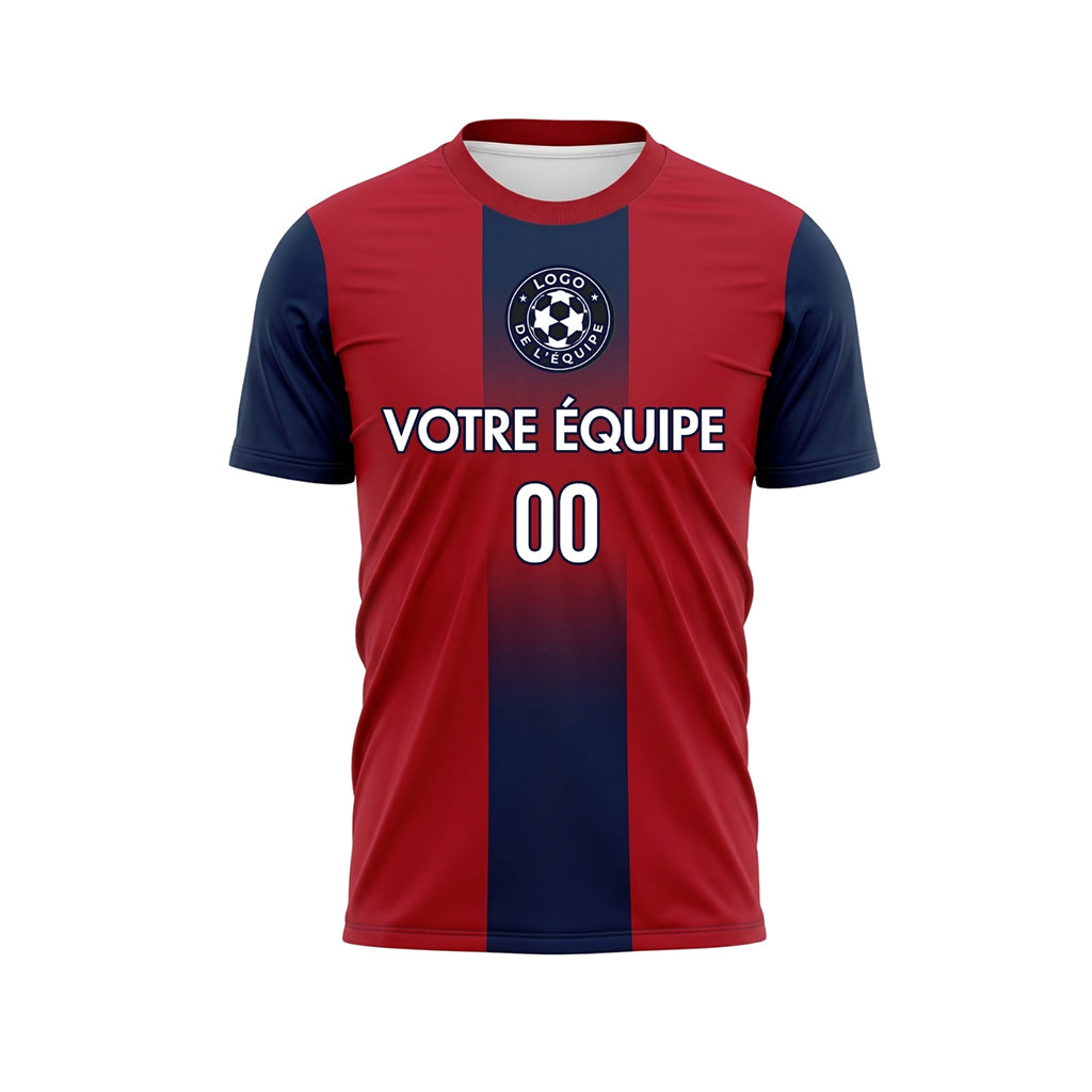 Rouge Bleu Foncé Dégradé Rayures en Blocs Maillot de Football Personnalisé