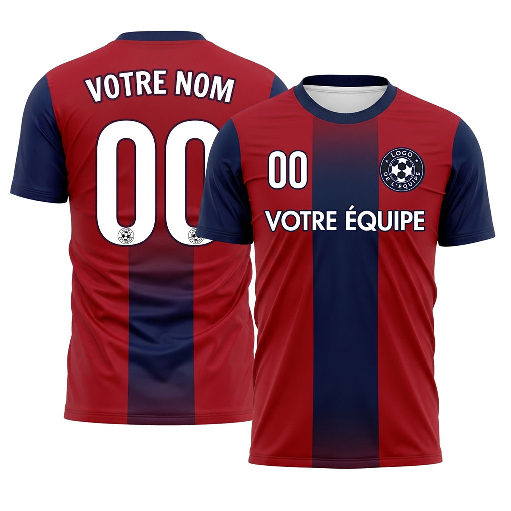 Rouge Bleu Foncé Dégradé Bande Centrale Maillot de Football Personnalisé