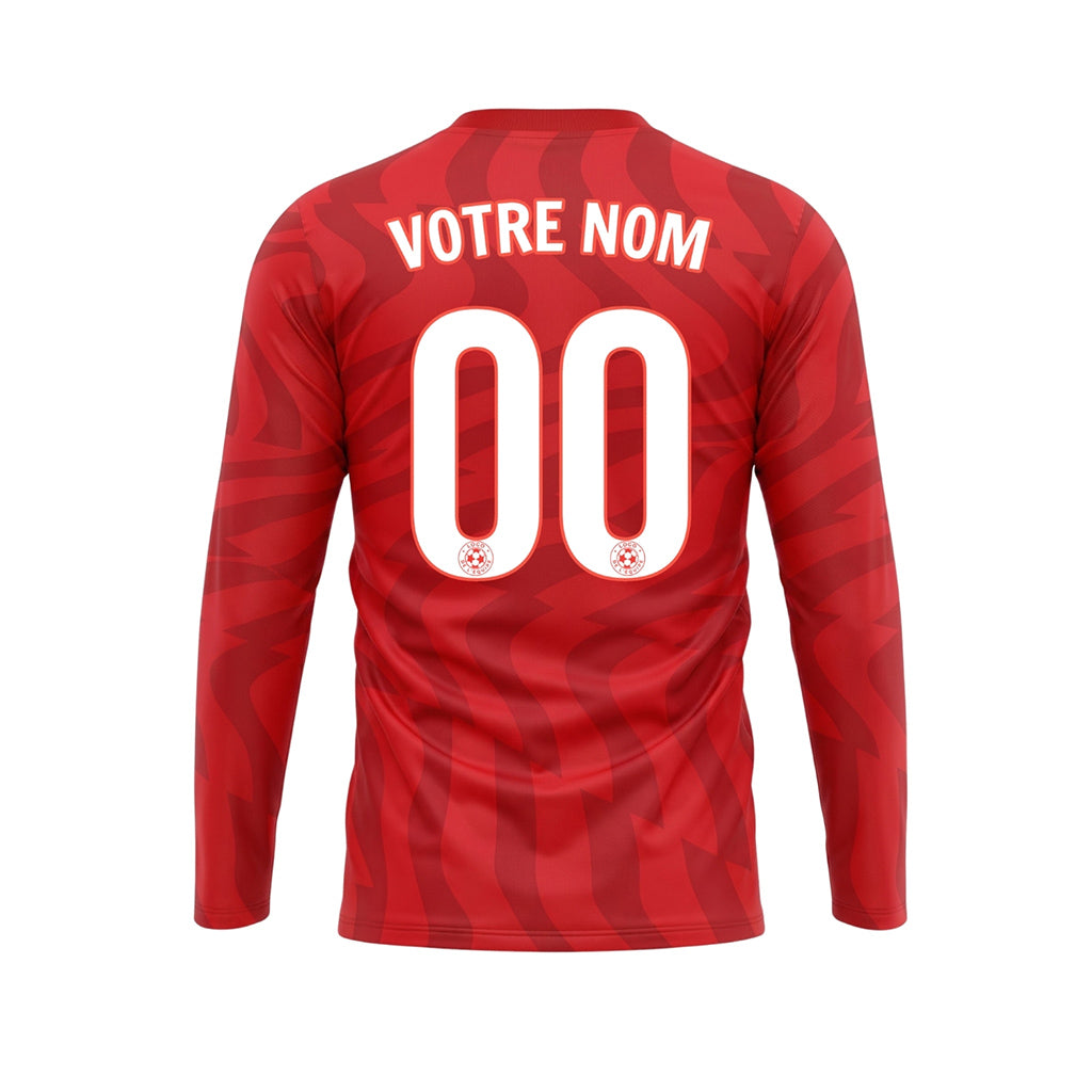 Rouge Rouge Foncé Motif Ondulé Maillot de Football Personnalisé à Manches Longues