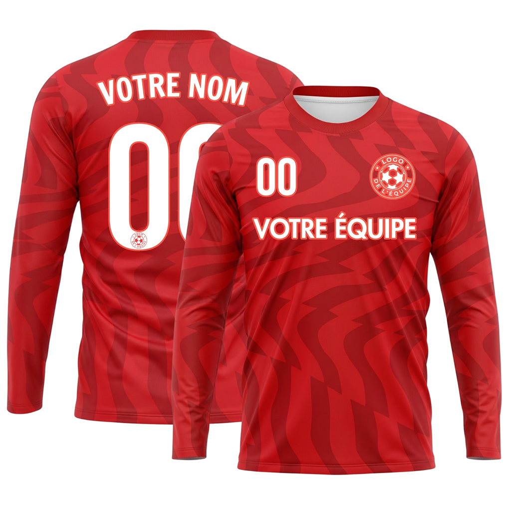 Rouge Rouge Foncé Motif Ondulé Maillot de Football Personnalisé à Manches Longues