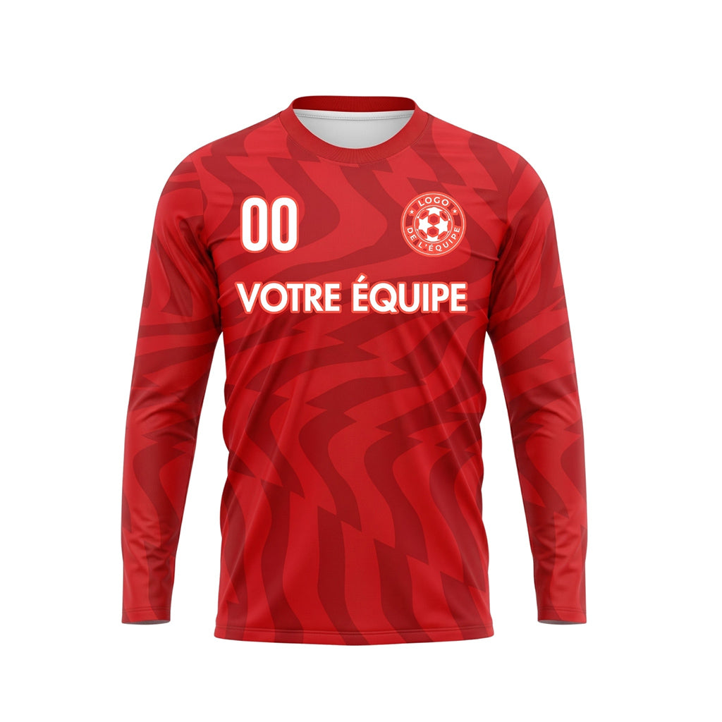 Rouge Rouge Foncé Motif Ondulé Maillot de Football Personnalisé à Manches Longues