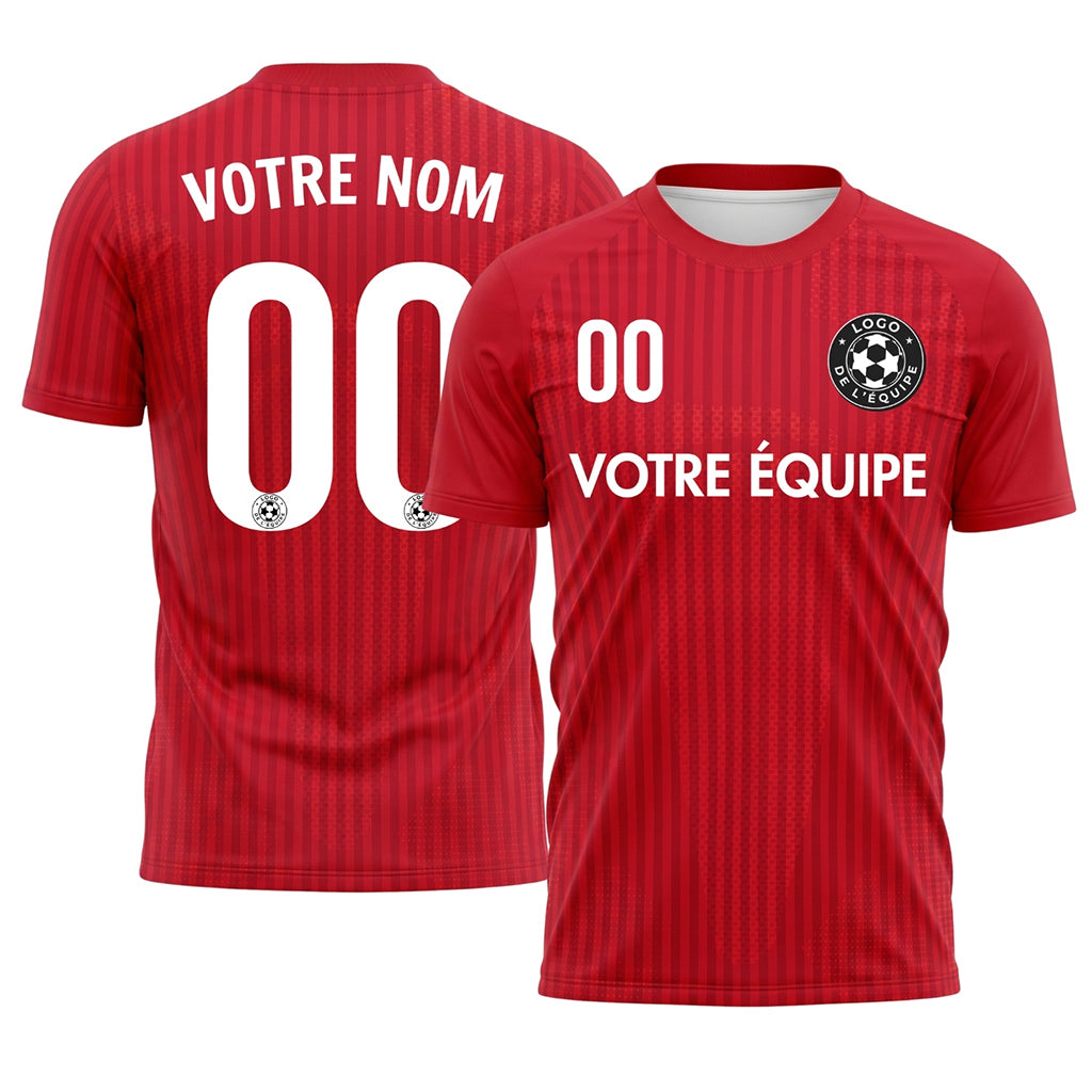 Rouge Fin rayé Maillot de Football Personnalisé