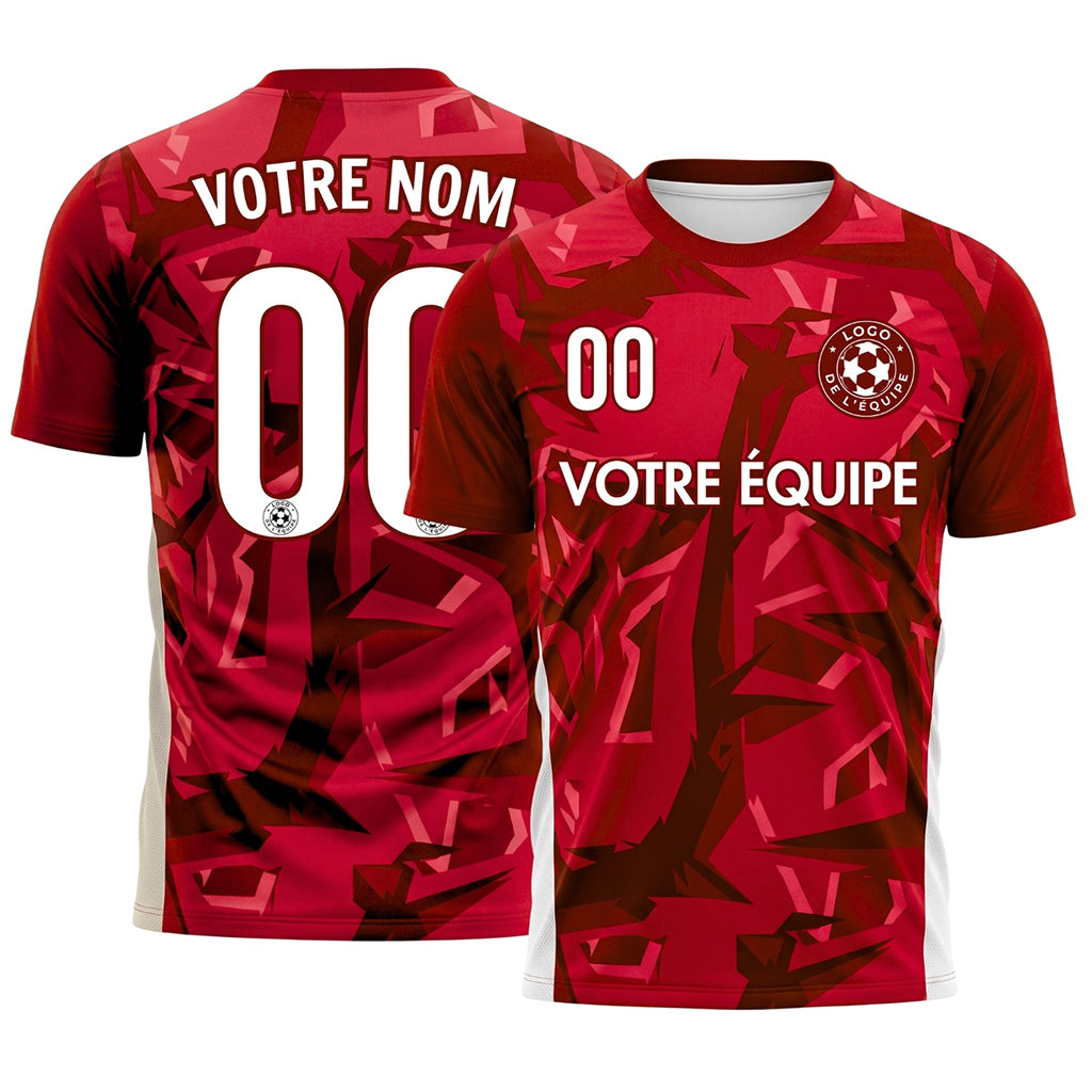 Rouge Géométrique Motif Maillot de Football Personnalisé