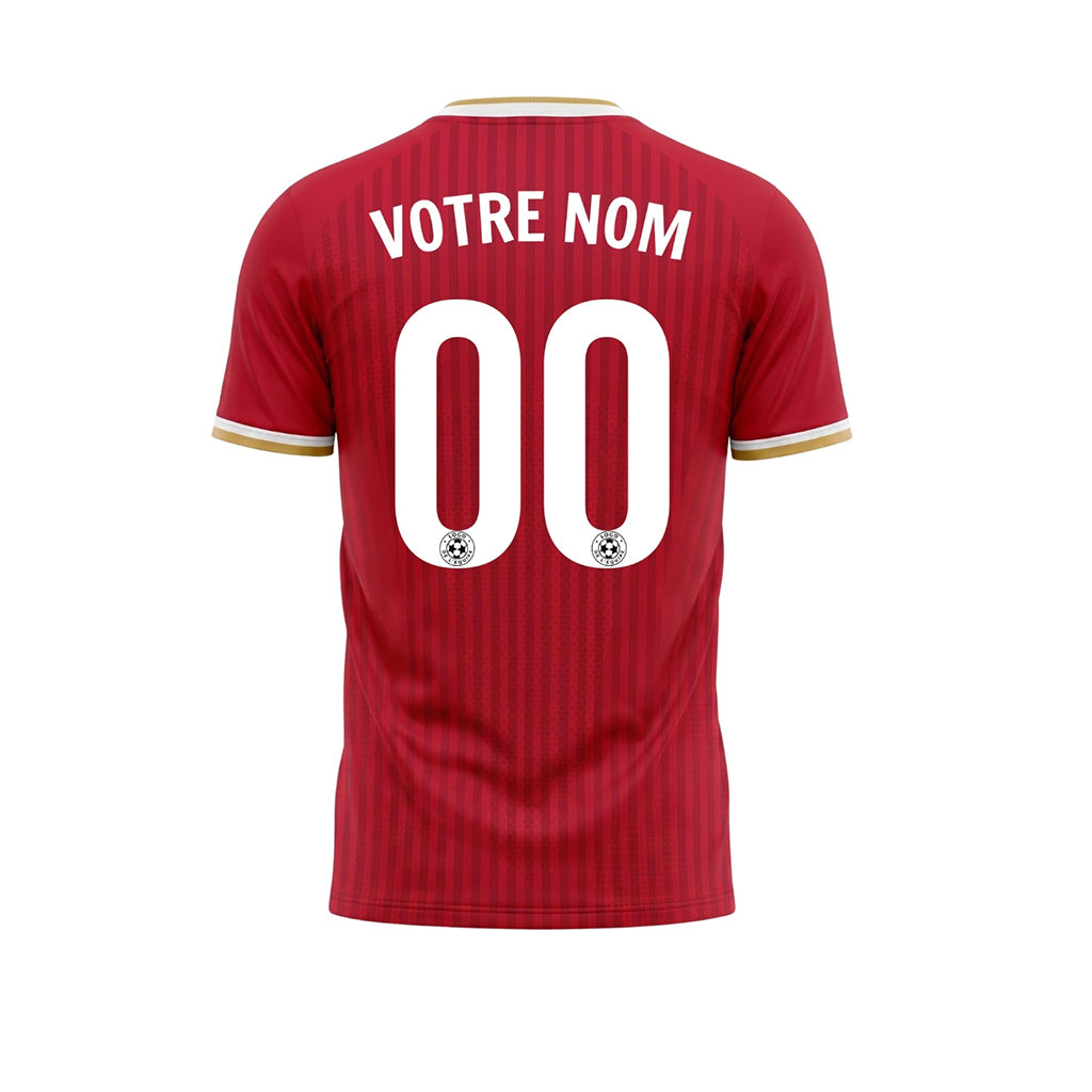 Rouge Doré Blanc Fin rayé Maillot de Football Personnalisé