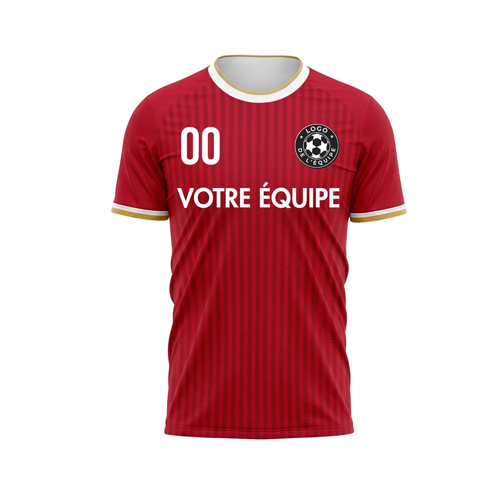 Rouge Doré Blanc Fin rayé Maillot de Football Personnalisé