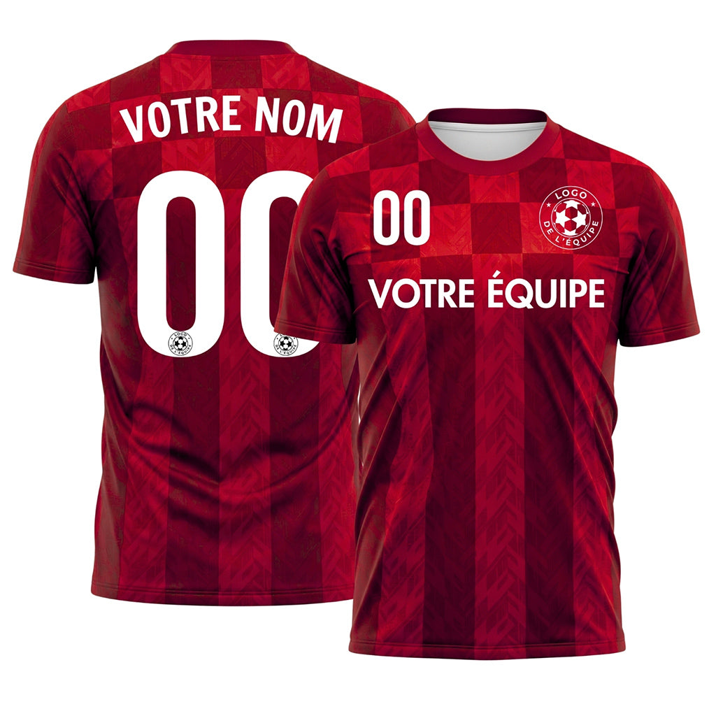 Rouge Carreaux Chevron Motif Maillot de Football Personnalisé