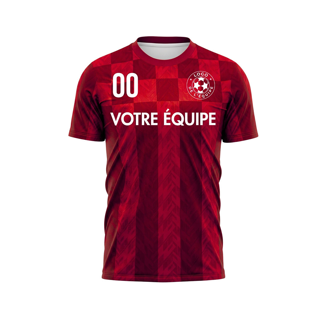 Rouge Carreaux Chevron Motif Maillot de Football Personnalisé