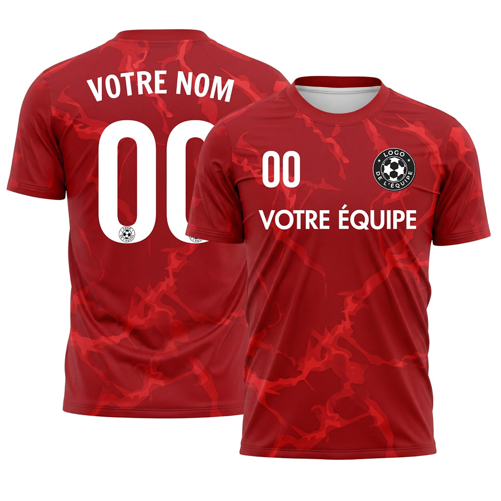 Rouge Marbre Motif Maillot de Football Personnalisé