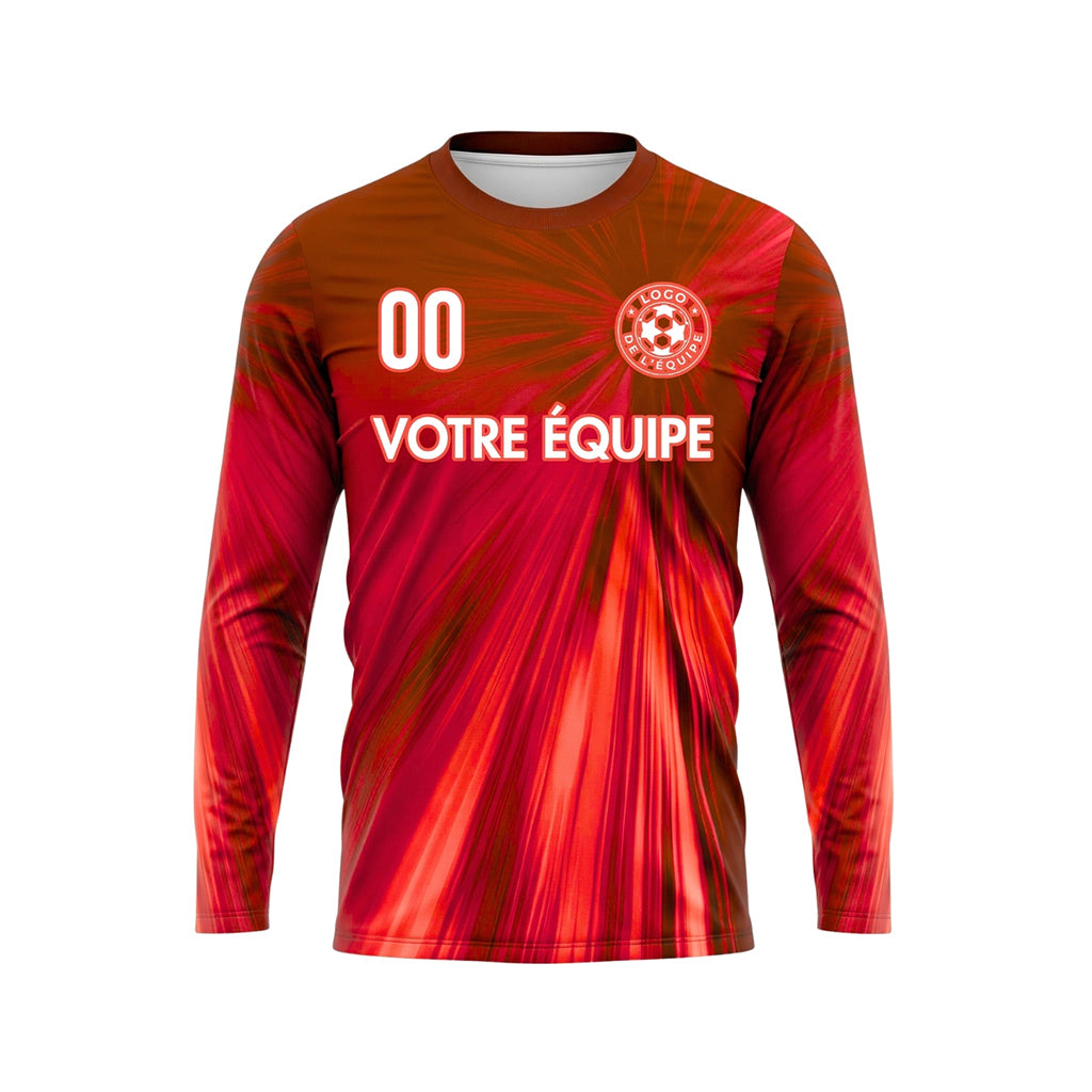 Rouge Orange Dégradé Rayonnant Maillot de Football Personnalisé à Manches Longues