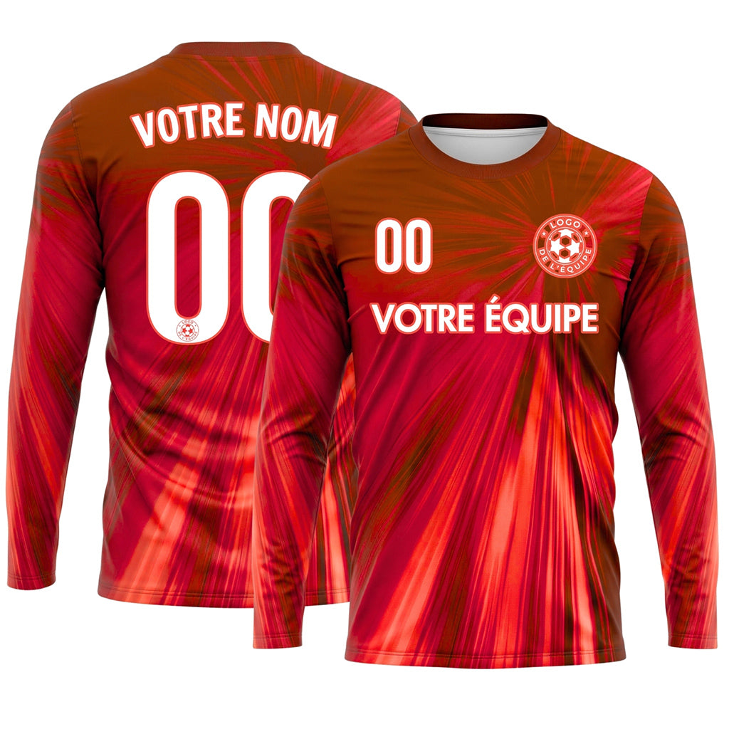 Rouge Orange Dégradé Rayonnant Maillot de Football Personnalisé à Manches Longues
