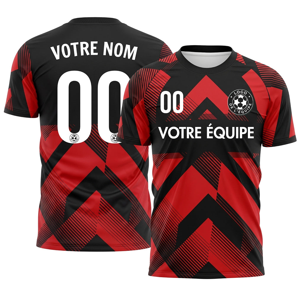 Rouge Noir Géométrique Motif Flèches Maillot de Football Personnalisé