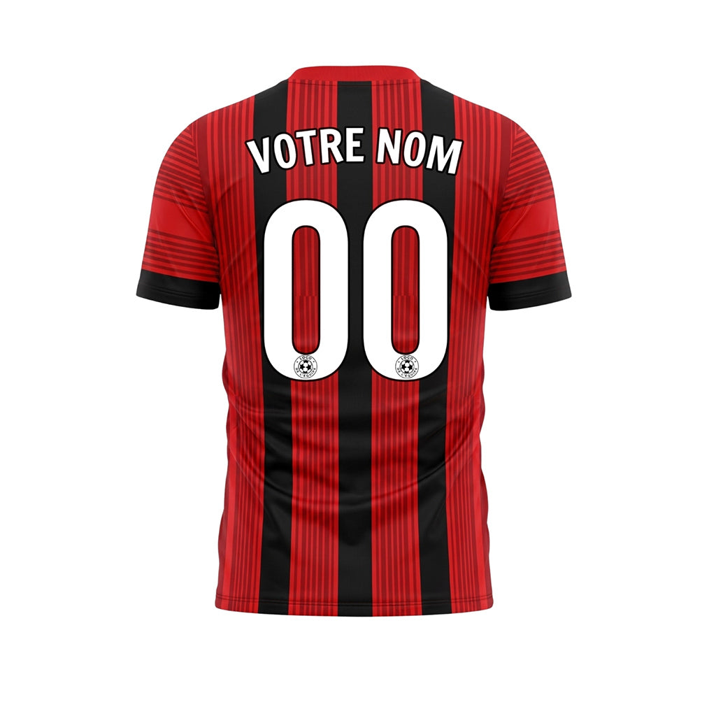 Rouge Noir Moderne Motif Rayé Maillot de Football Personnalisé