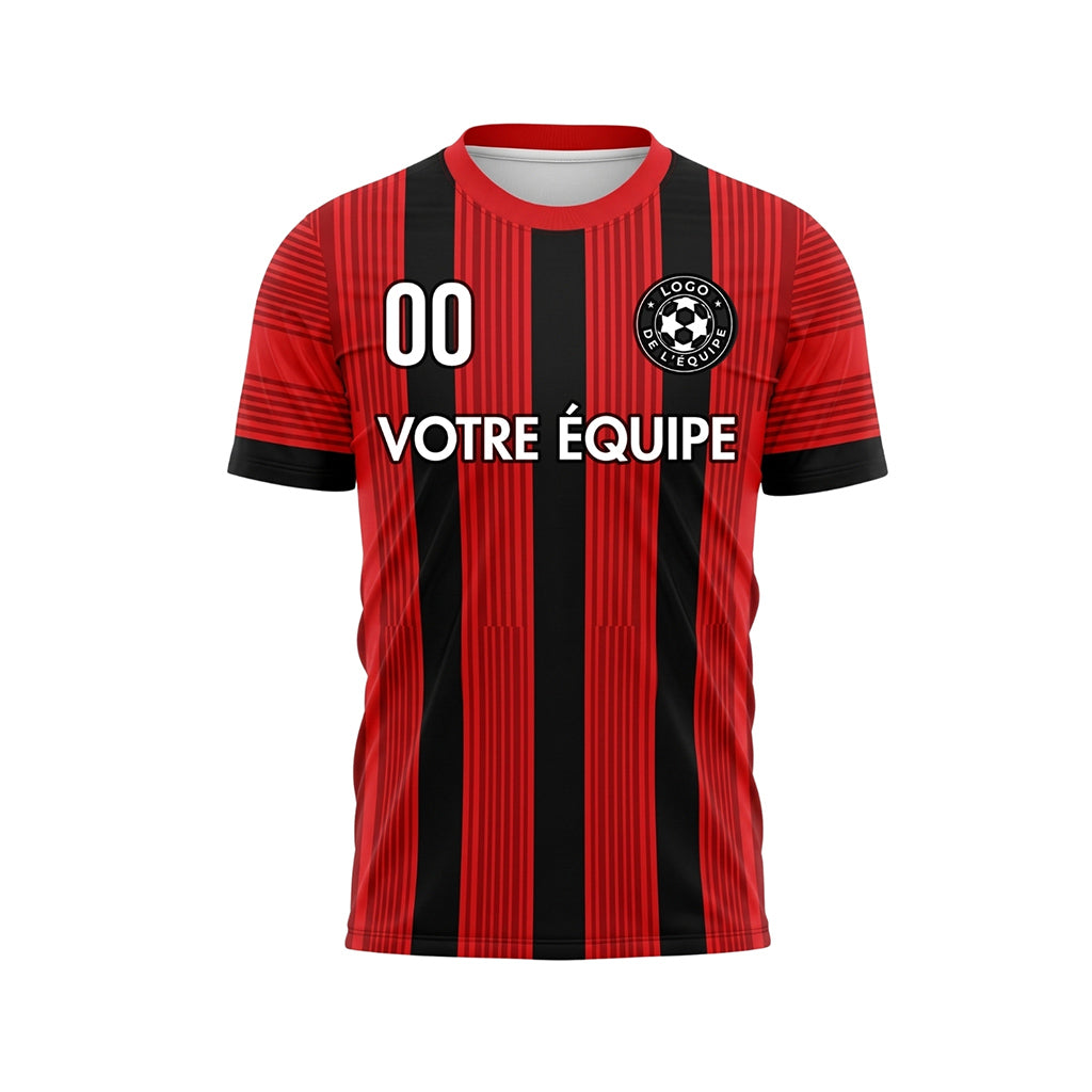 Rouge Noir Moderne Motif Rayé Maillot de Football Personnalisé