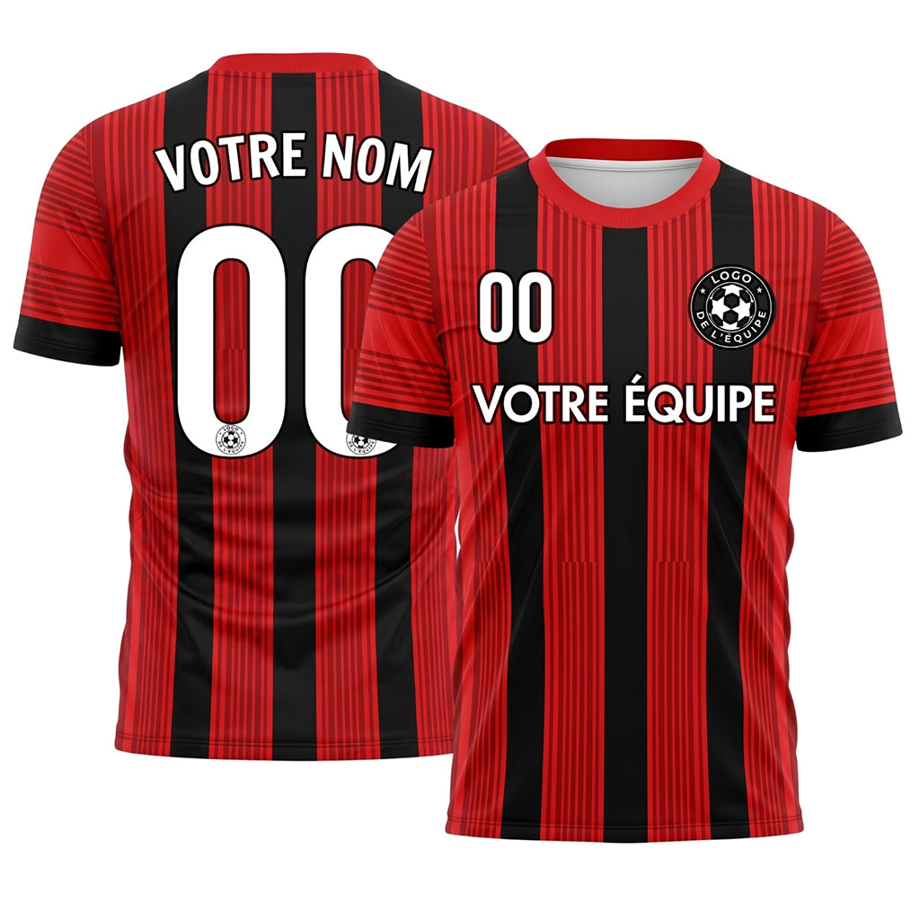Rouge Noir Moderne Motif Rayé Maillot de Football Personnalisé