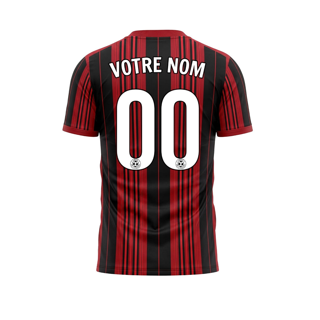 Rouge Noir Vertical Rayures Fines Maillot de Football Personnalisé