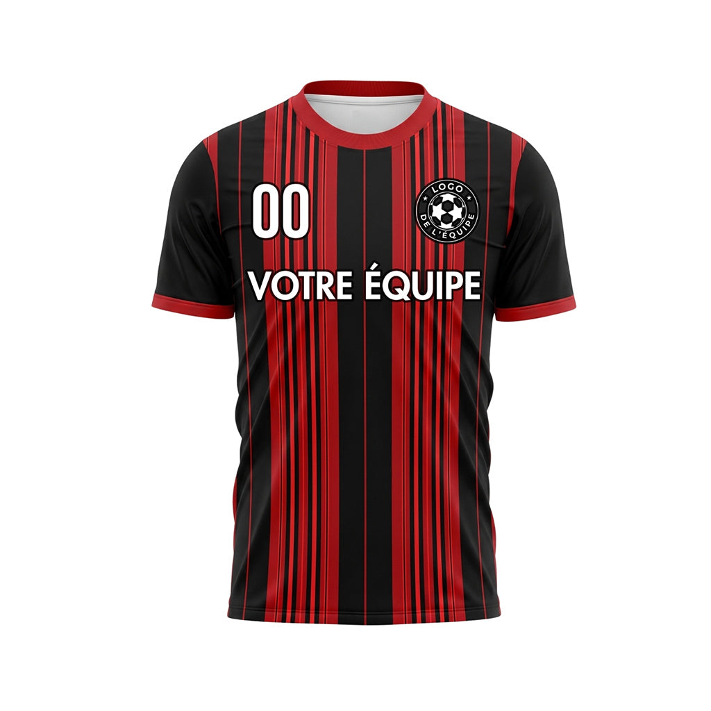 Rouge Noir Vertical Rayures Fines Maillot de Football Personnalisé