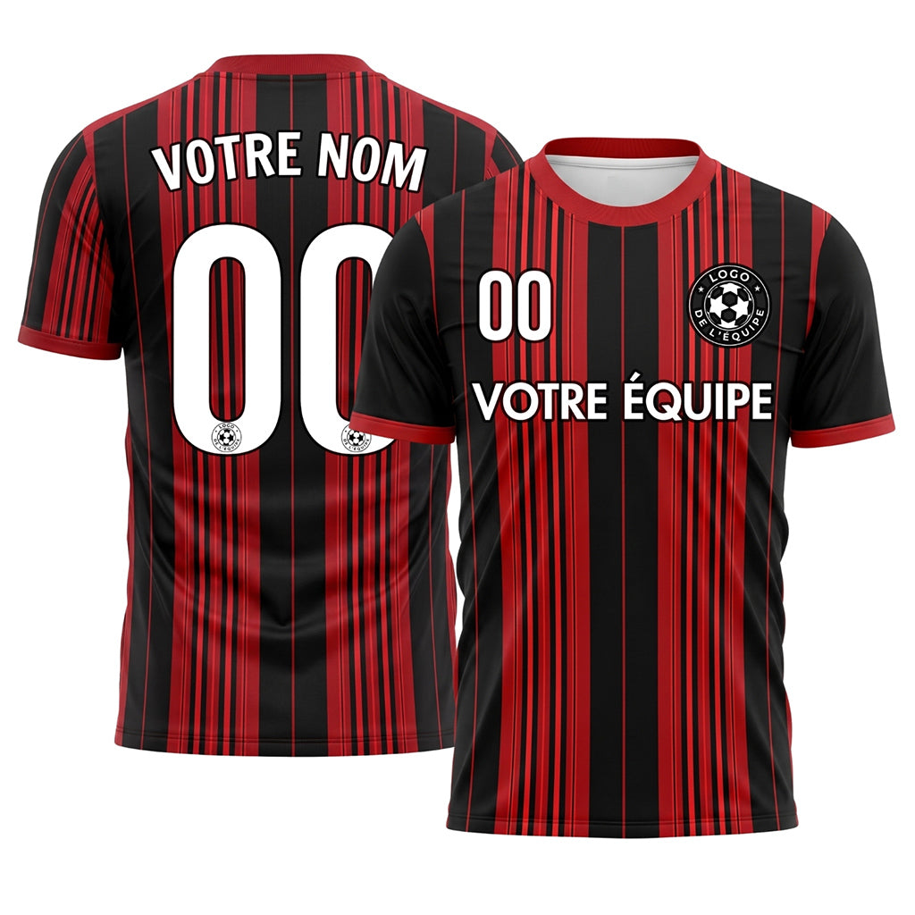Rouge Noir Vertical Rayures Fines Maillot de Football Personnalisé