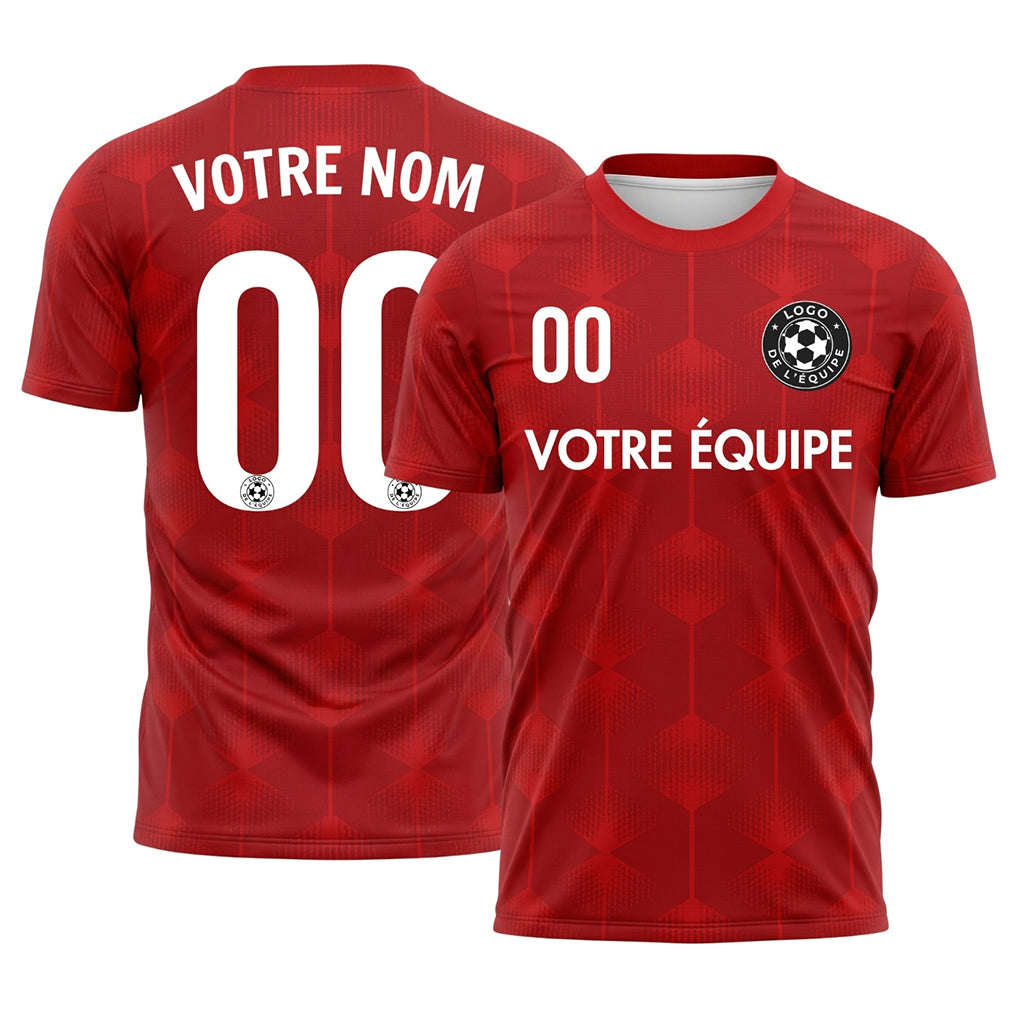 Rouge Hexagone Motif Maillot de Football Personnalisé