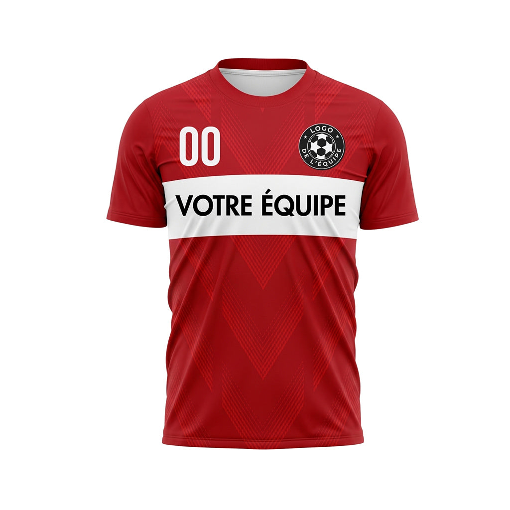 Rouge Blanc Rayures Poitrine Chevron Maillot de Football Personnalisé