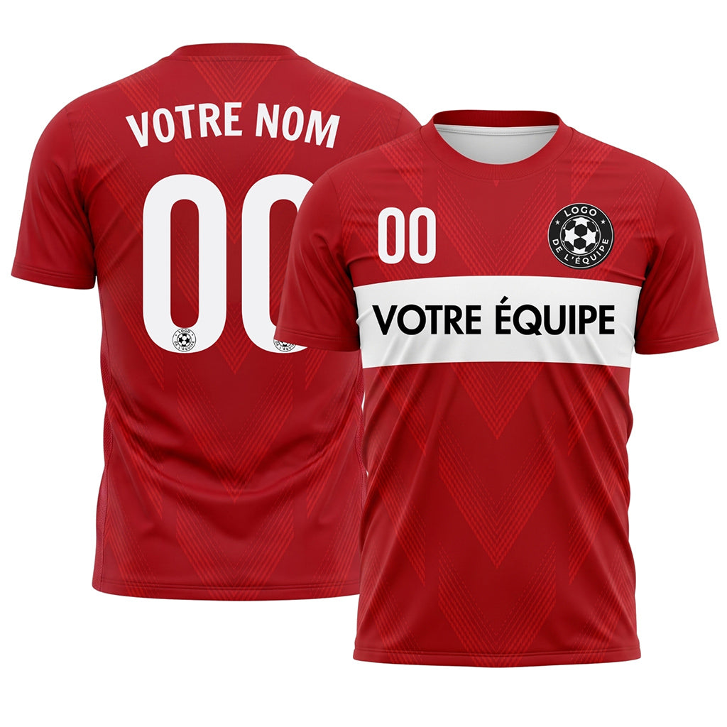 Rouge Blanc Rayures Poitrine Chevron Maillot de Football Personnalisé