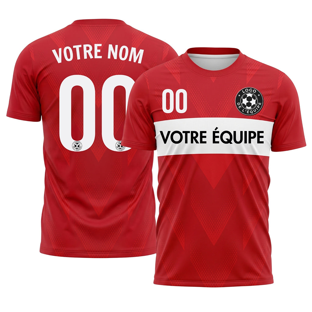 Rouge Blanc Rayures Poitrine Motif Flèches Maillot de Football Personnalisé