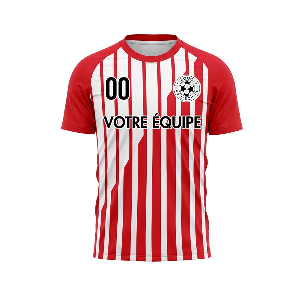 Rouge Blanc Coupe Diagonale Rayures Maillot de Football Personnalisé