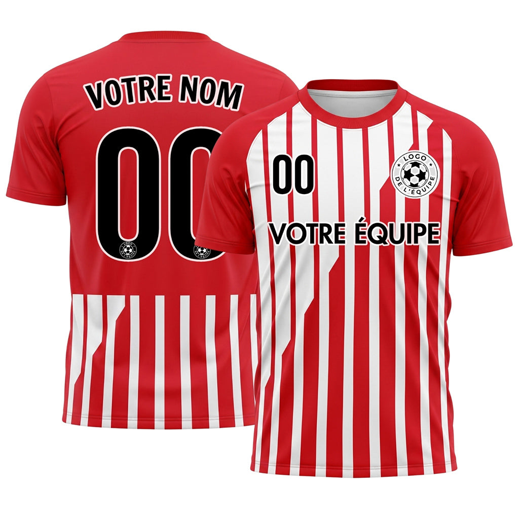 Rouge Blanc Coupe Diagonale Rayures Maillot de Football Personnalisé