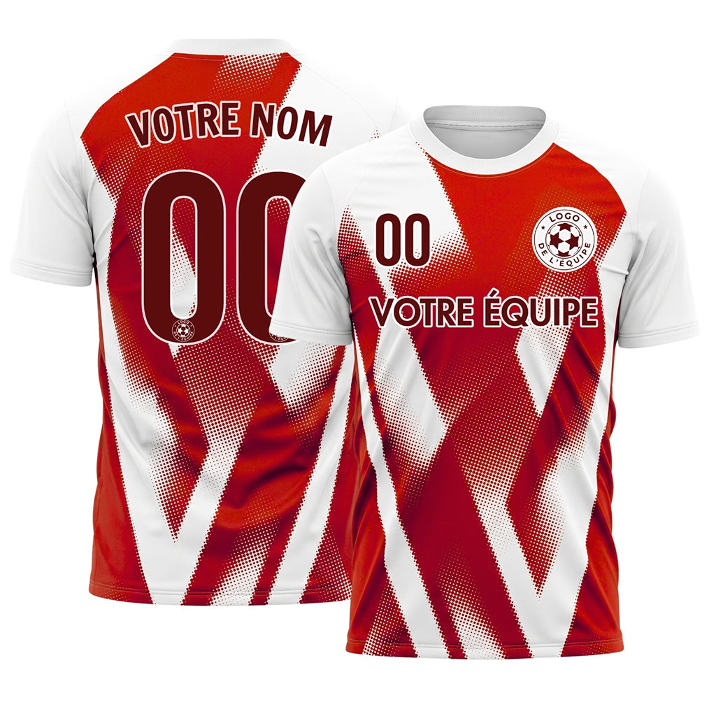 Rouge Blanc Demi-Teinte Zigzag Motif Maillot de Football Personnalisé