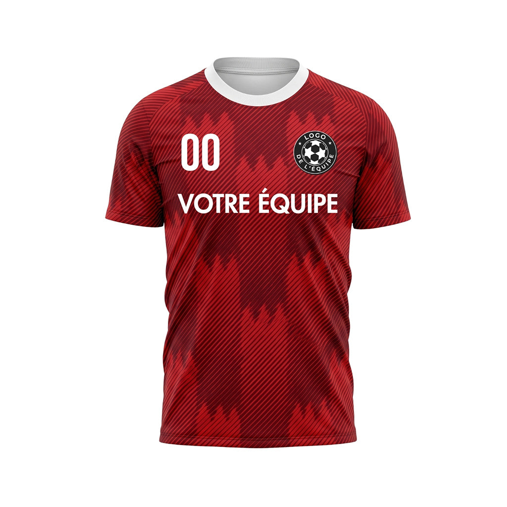 Rouge Blanc Col Zigzag Motif Maillot de Football Personnalisé