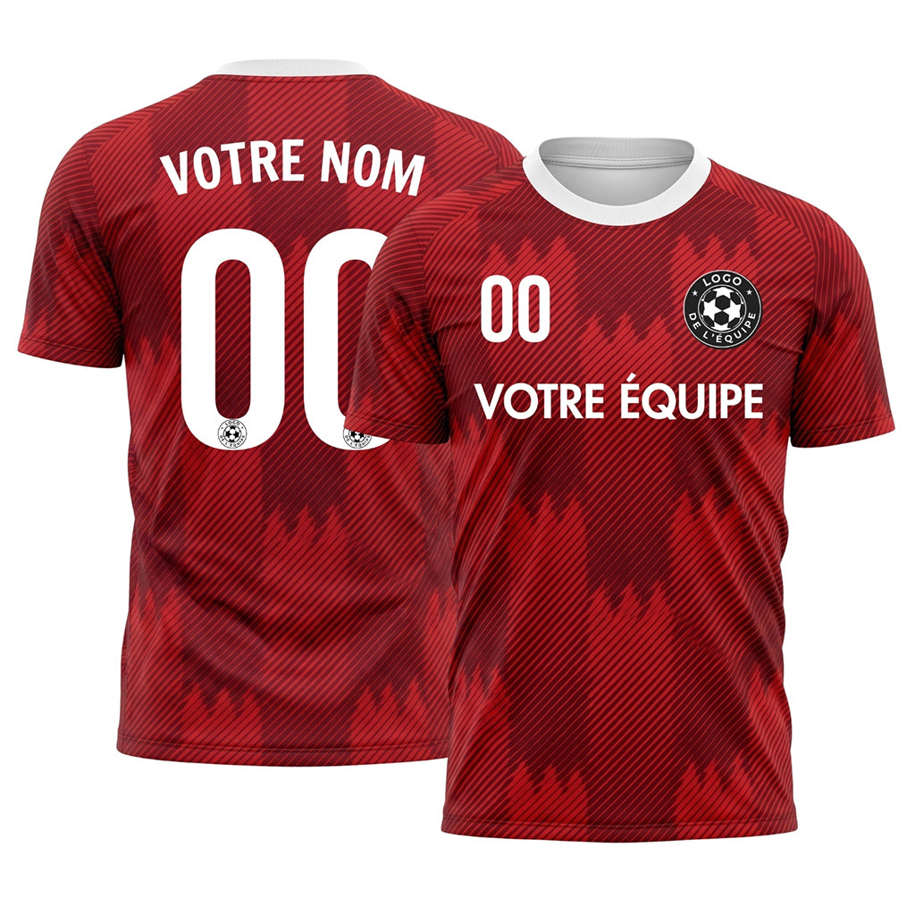 Rouge Blanc Col Zigzag Motif Maillot de Football Personnalisé