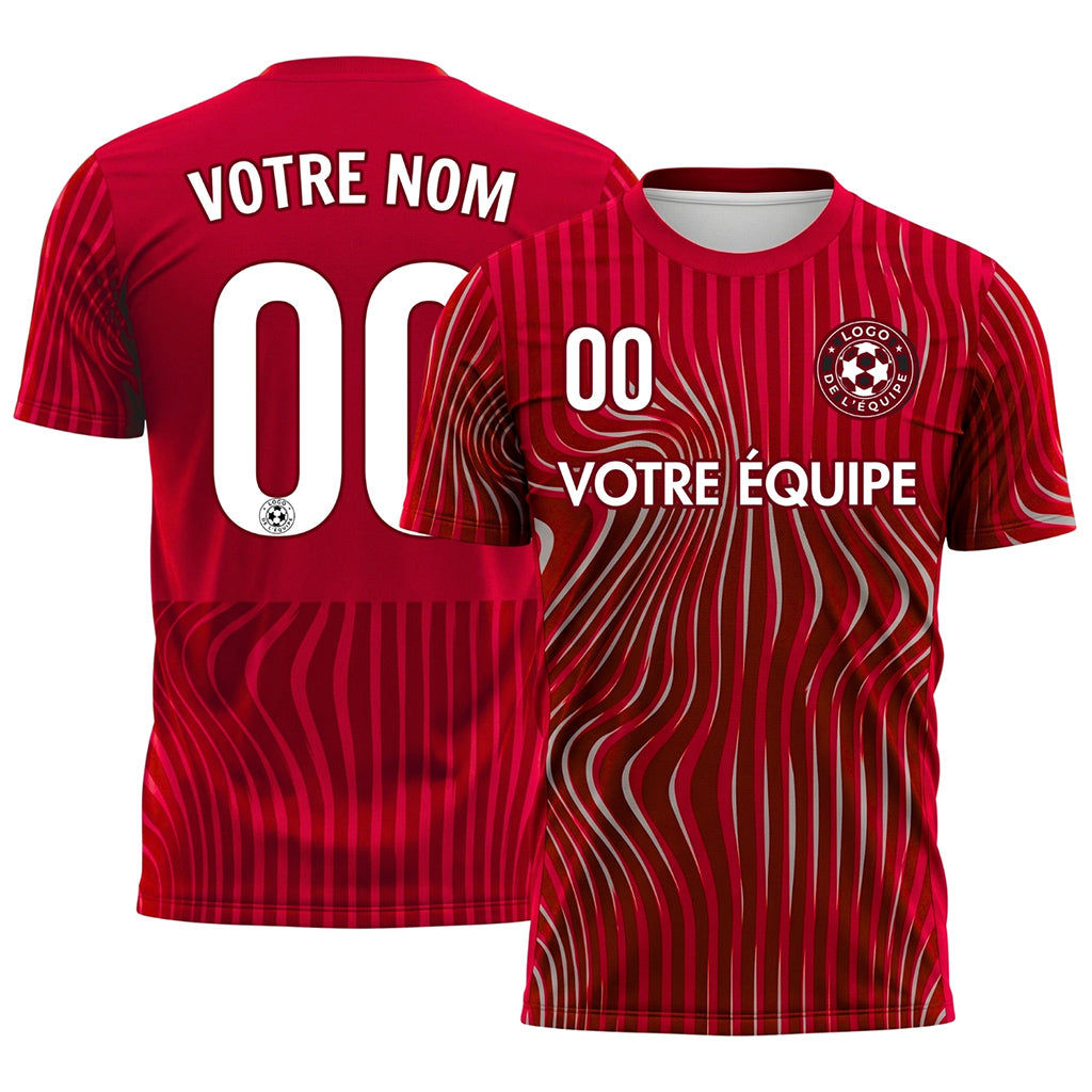 Rouge Vagues Rayures Maillot de Football Personnalisé
