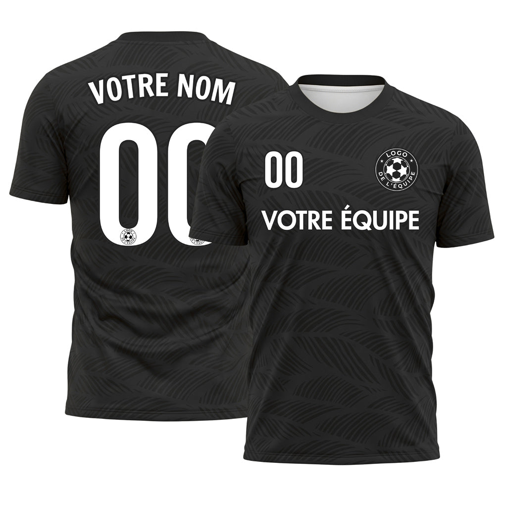 Noir Feuille Motif Vagues Maillot de Football Personnalisé