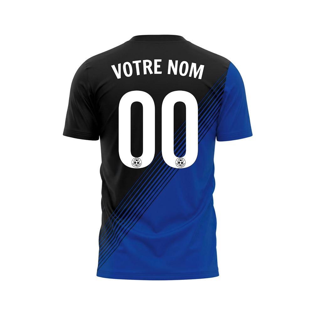 Noir Bleu Diagonales Rayures Maillot de Football Personnalisé
