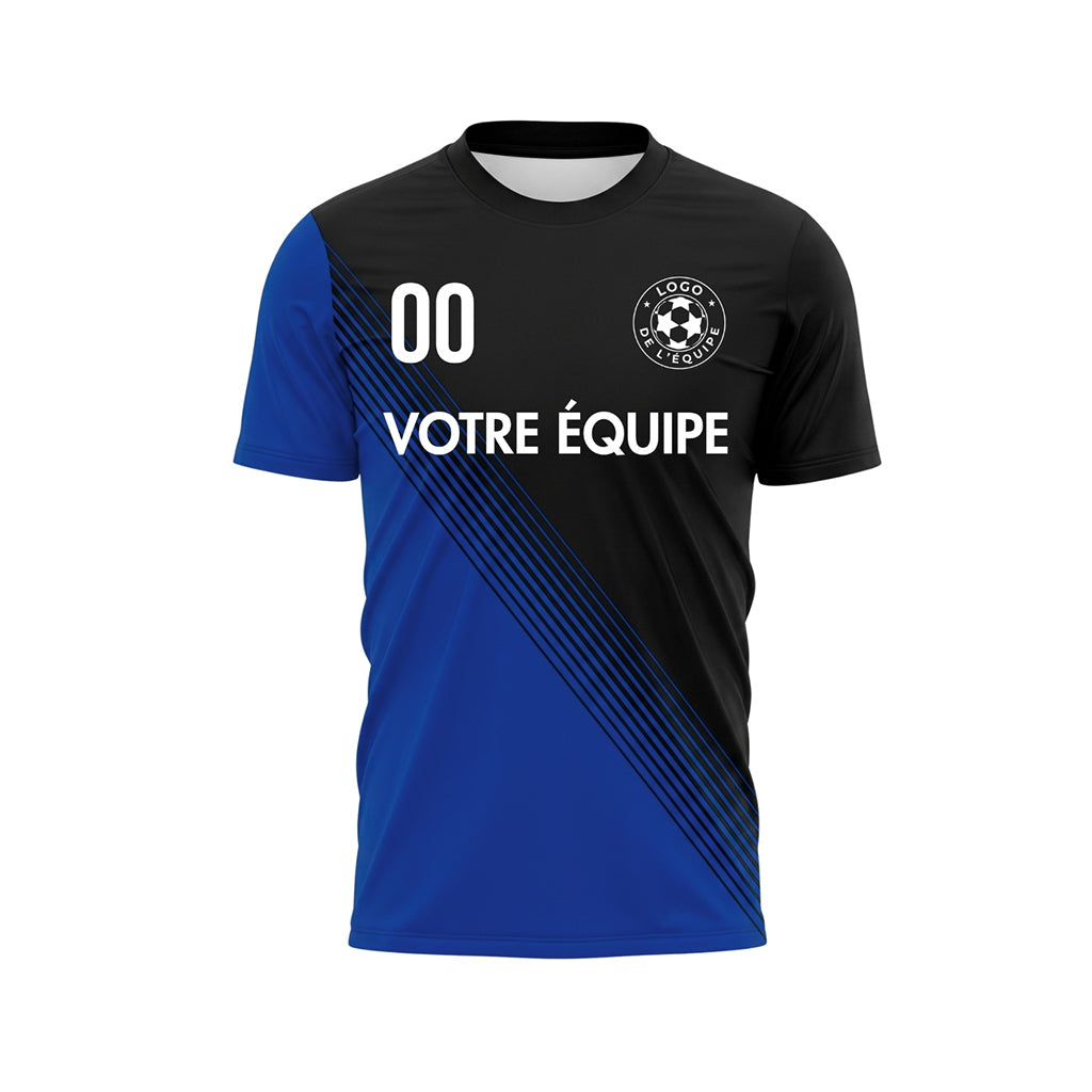 Noir Bleu Diagonales Rayures Maillot de Football Personnalisé