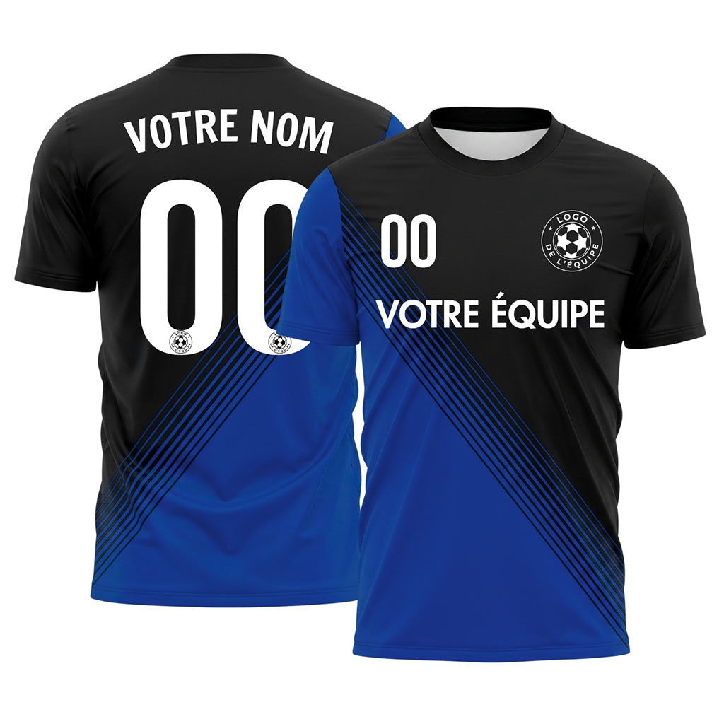 Noir Bleu Diagonales Rayures Maillot de Football Personnalisé