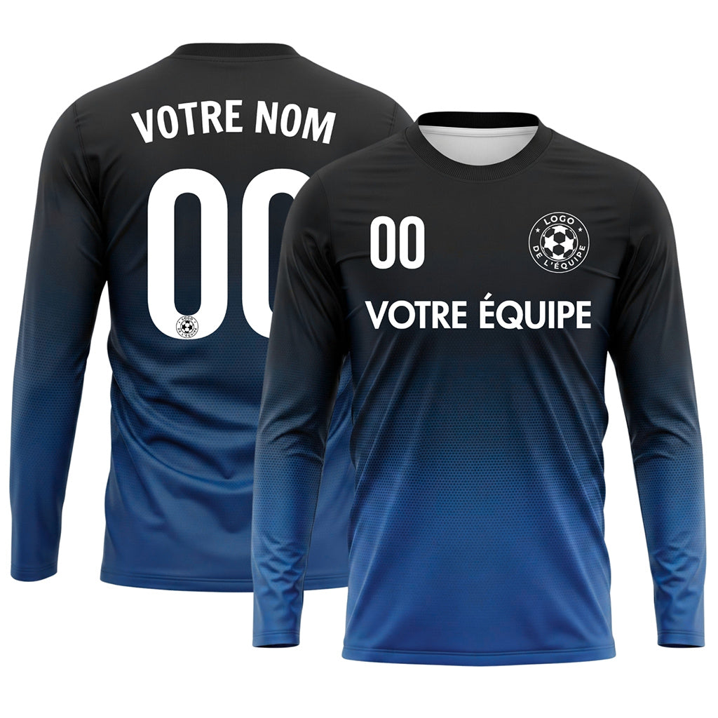 Noir Bleu Dégradé à Pois Maillot de Football Personnalisé à Manches Longues