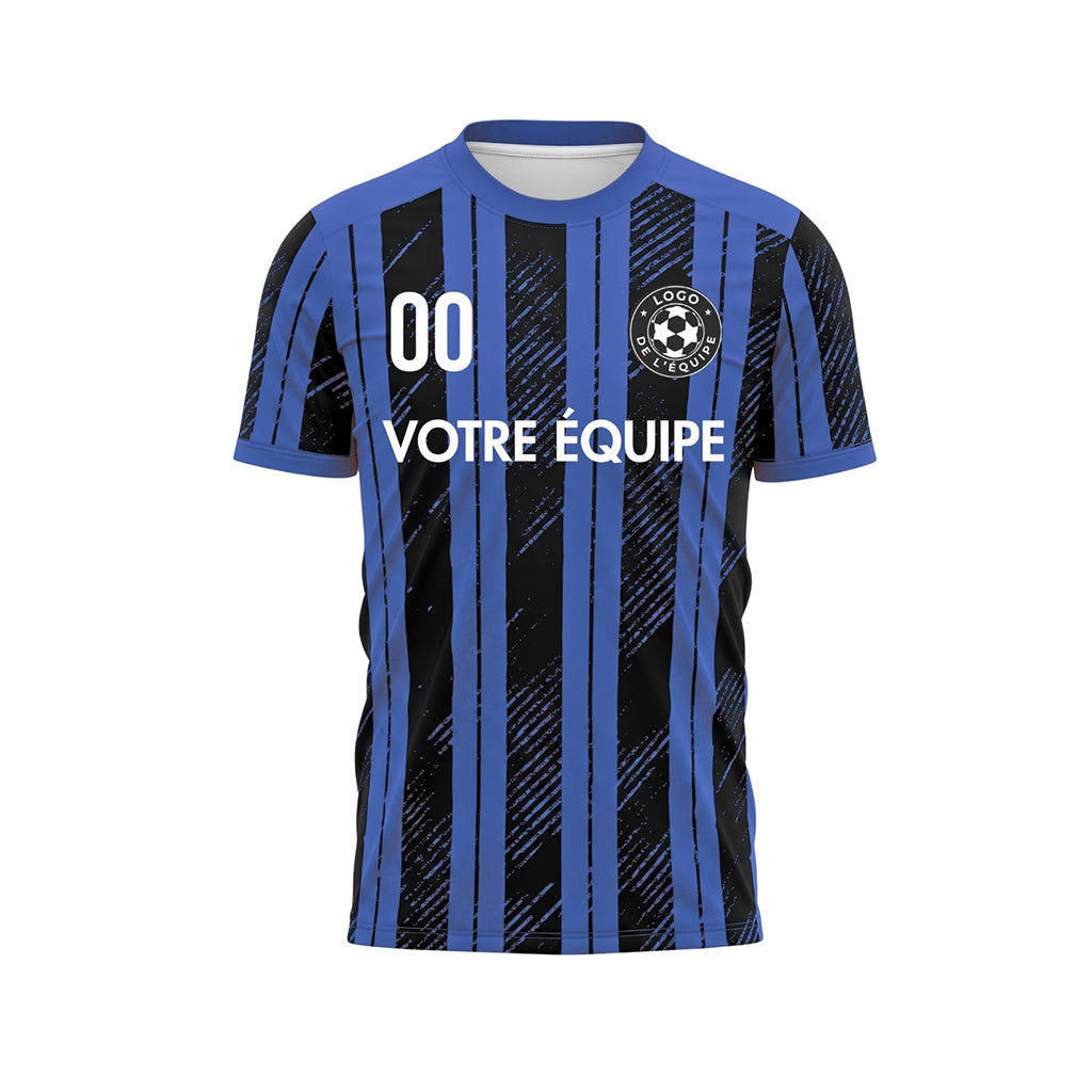 Noir Bleu Tacheté Diagonales Rayures Longitudinales Motif Maillot de Football Personnalisé