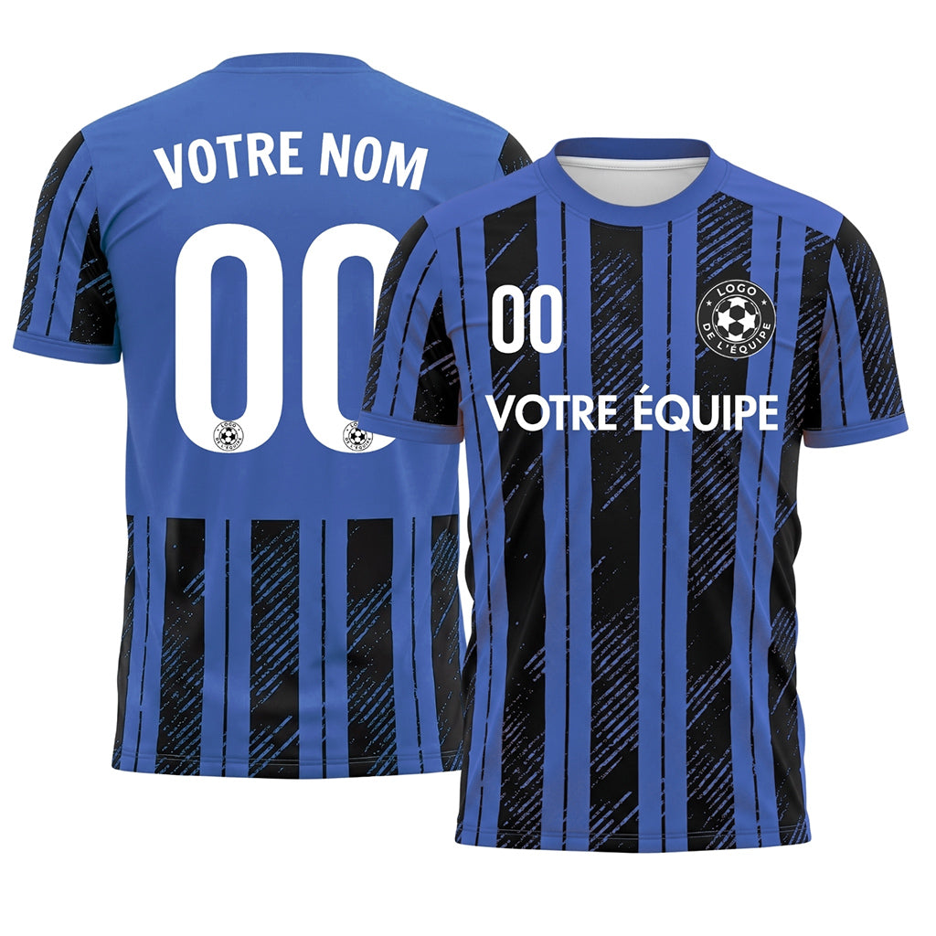 Noir Bleu Tacheté Diagonales Rayures Longitudinales Motif Maillot de Football Personnalisé
