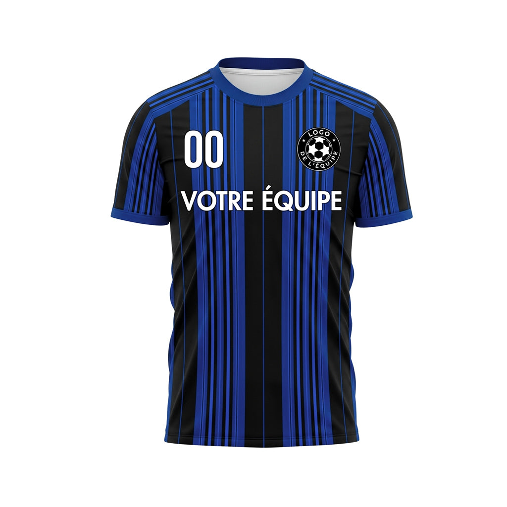 Noir Bleu Rayé Maillot de Football Personnalisé
