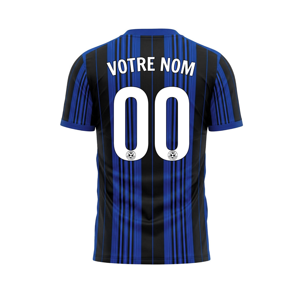 Noir Bleu Rayé Maillot de Football Personnalisé