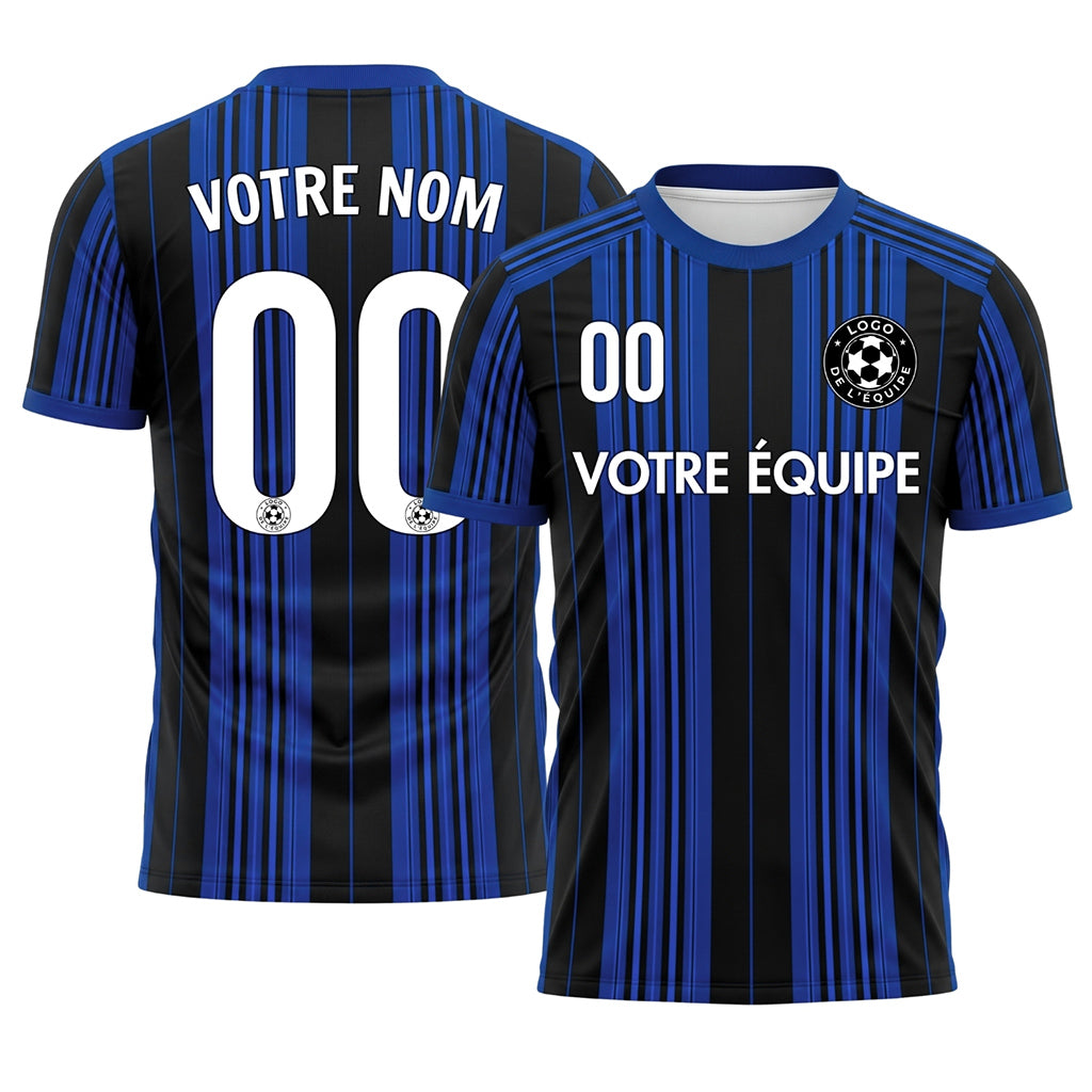Noir Bleu Rayé Maillot de Football Personnalisé