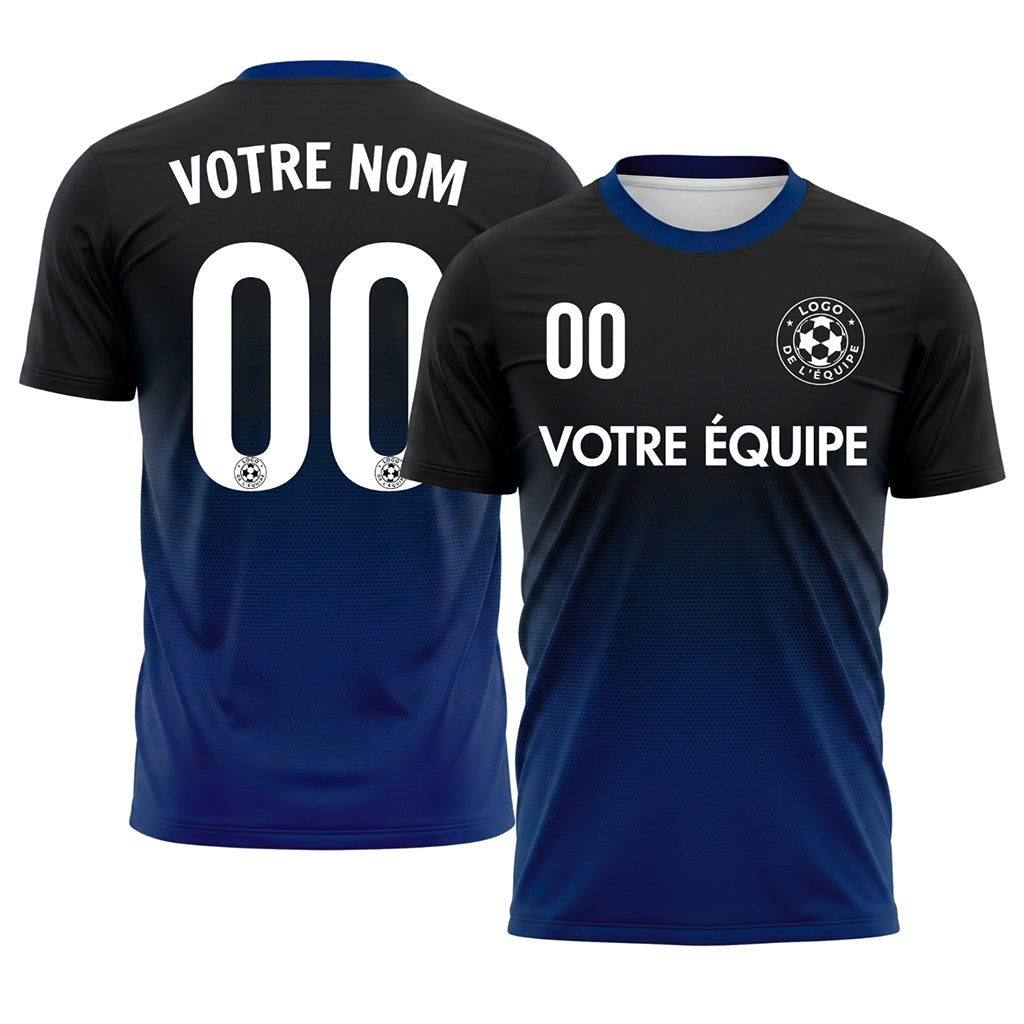 Noir Bleu Demi-Teinte Dégradé Maillot de Football Personnalisé
