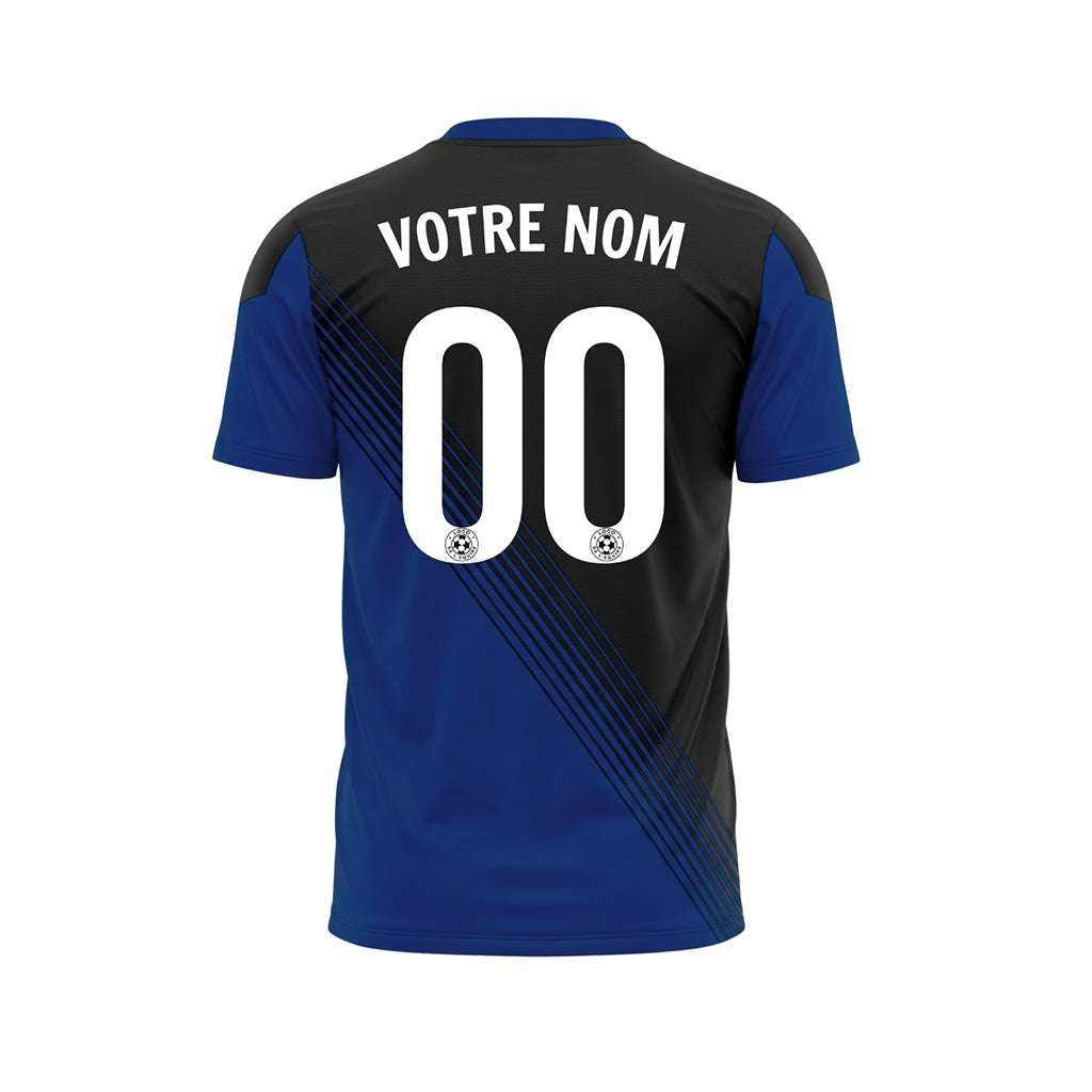Noir Bleu Col Accent Diagonales Rayures Maillot de Football Personnalisé