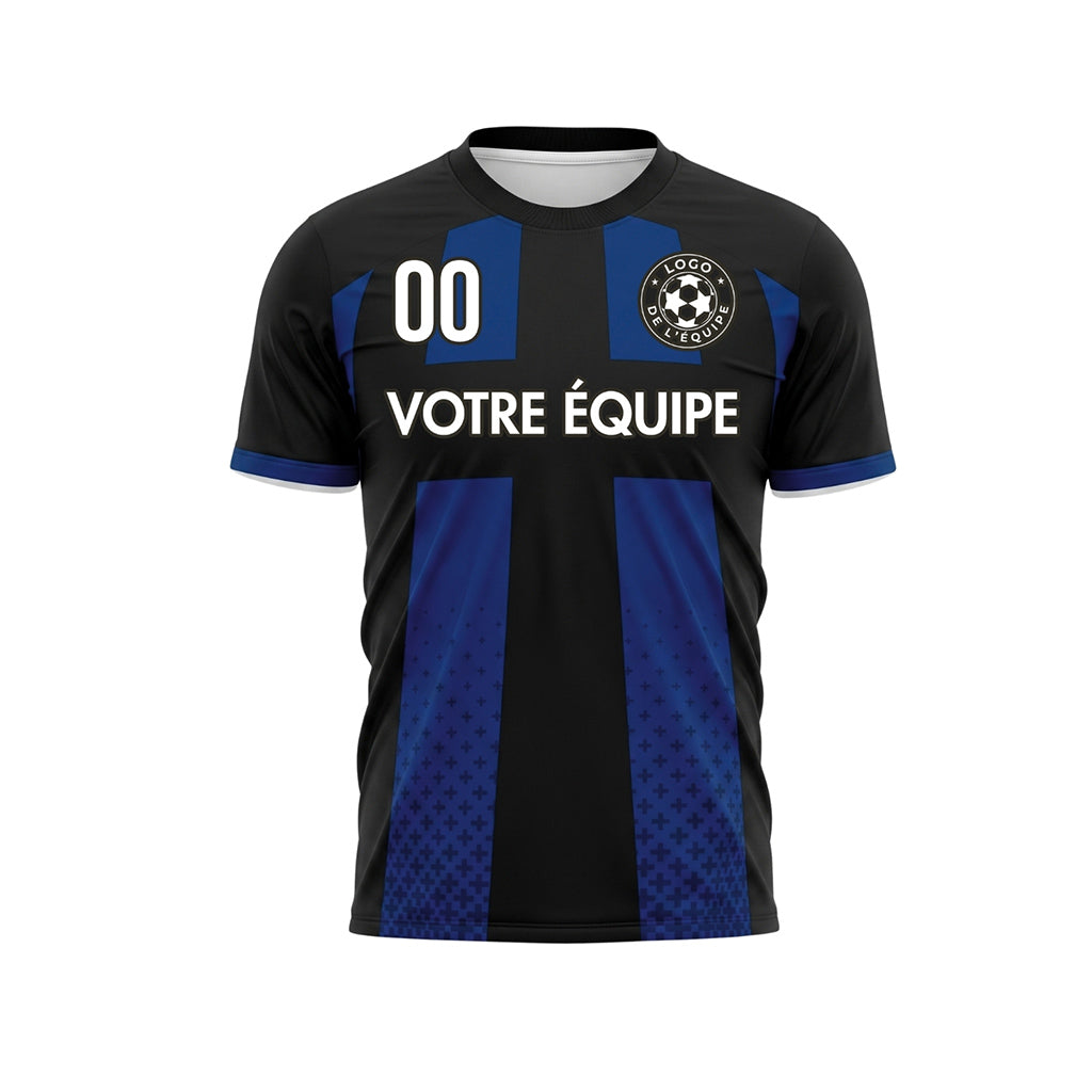 Noir Bleu Croix Motif Maillot de Football Personnalisé