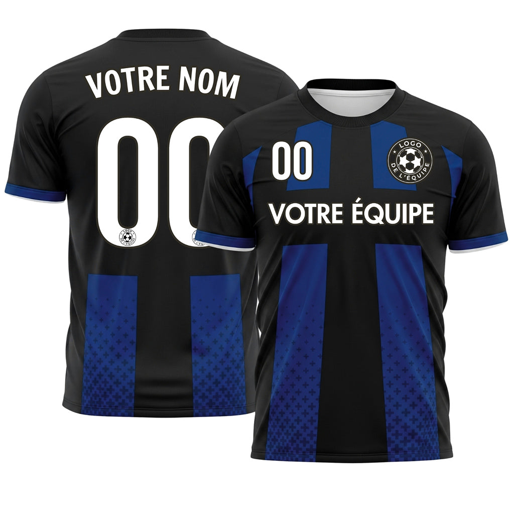 Noir Bleu Croix Motif Maillot de Football Personnalisé