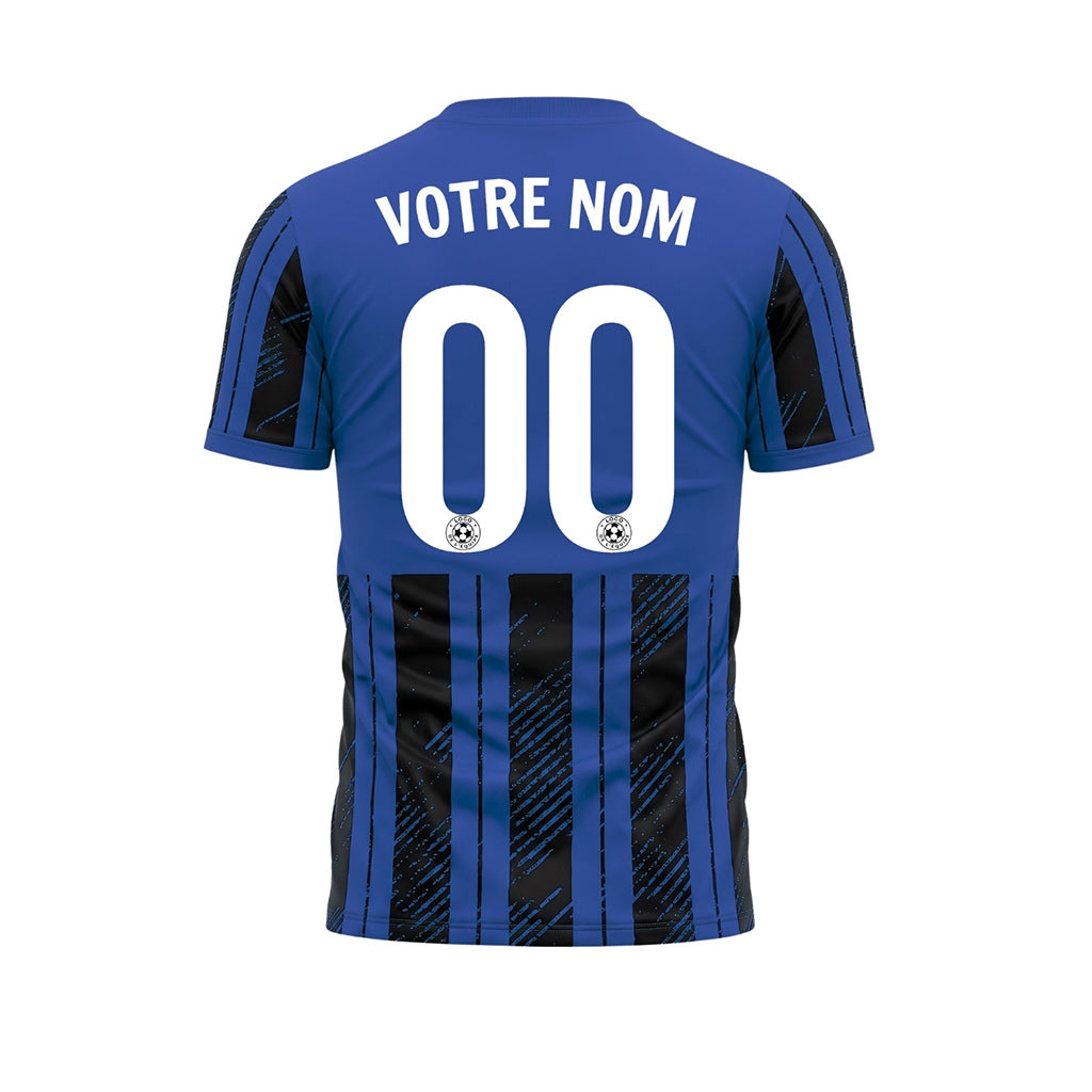 Noir Bleu Discontinues Diagonales Rayures Longitudinales Motif Maillot de Football Personnalisé